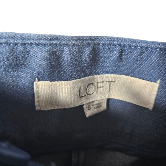 Navy Blue High-Waisted Button-Front Shorts By Loft Size 8 Womens Cotton Blend - Picture 2 of 3